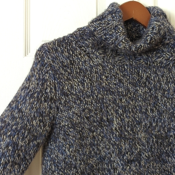 Gap Y2K Vintage Chunky Wool Blend Marled Knit Turtleneck Sweater Blue Black M - Picture 3 of 10